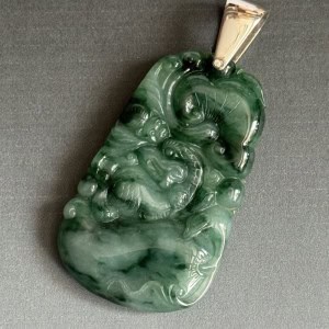 Placa de jade chino labrada, Plata 0.925.